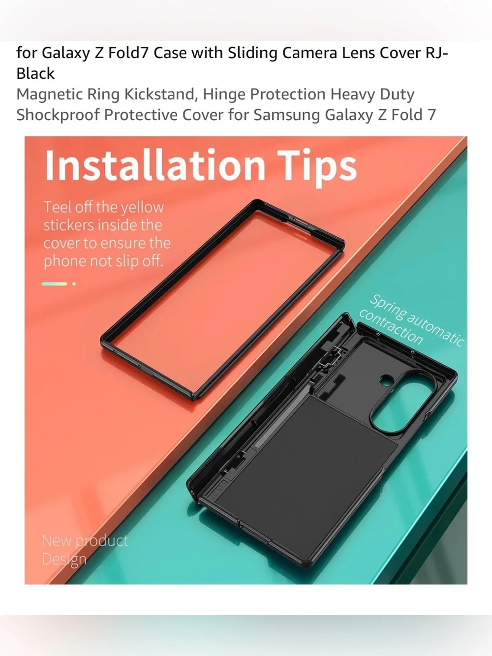 Galaxy Z Fold 7 Case with sliding camera lens cover RJ black magnetic ring stand